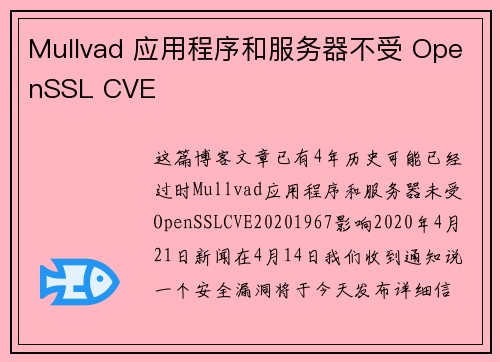 Mullvad 应用程序和服务器不受 OpenSSL CVE
